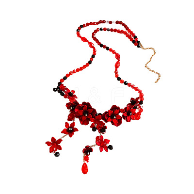Glass with Acrylic Flower Tassel Waist Belly Chains for Women FS-WG85543-01-1