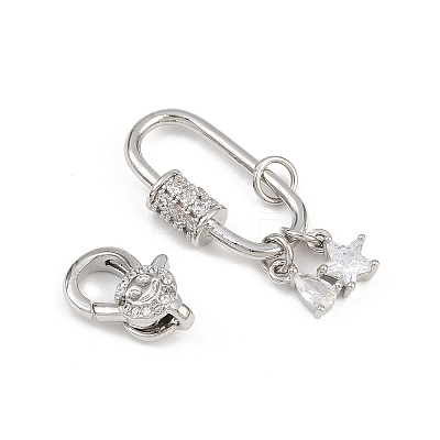 Brass Micro Pave Clear Cubic Zirconia Lobster Claw Clasps KK-U059-56P-1
