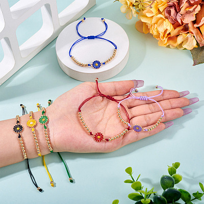 6Pcs 6 Colors Alloy Enamel Link Bracelets for Women BJEW-TAC0042-1