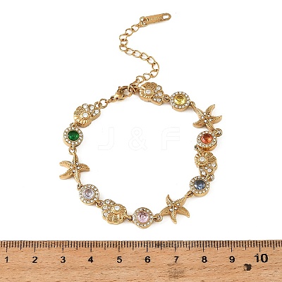 Ocean Theme 304 Stainless Steel Rhinestone Link Chain Bracelets for Women SA-CBA183D-09B-G-1