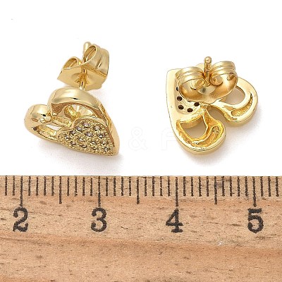 Valentine's Day Heart Brass Micro Pave Clear Cubic Zirconia Stud Earrings EJEW-D305-22G-04-1