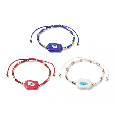 3Pcs 3 Color Evil Eye Lampwork & Glass Seed Braided Bead Bracelets Set for Women BJEW-JB09250-1
