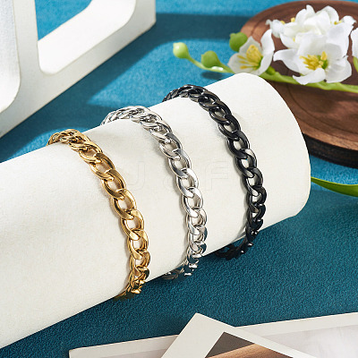 3Pcs 3 Styles 304 Stainless Steel Cuban Link Chain Bracelets BJEW-TAC0062-1
