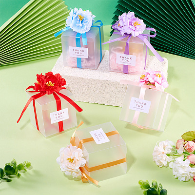 Clear PVC Candy Gift Packaging Boxes with Ribbon & Artificial Flower CON-TAC0001-20E-1