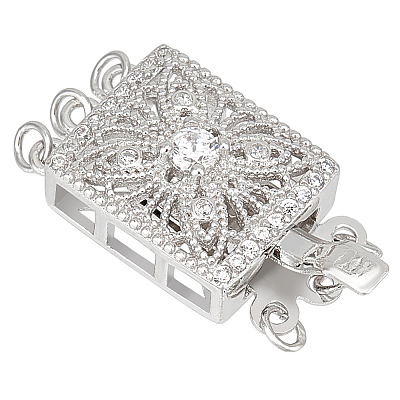 1Pc Sterling Silver with Clear Cubic Zirconi Box Clasps FIND-BC0013-93A-1