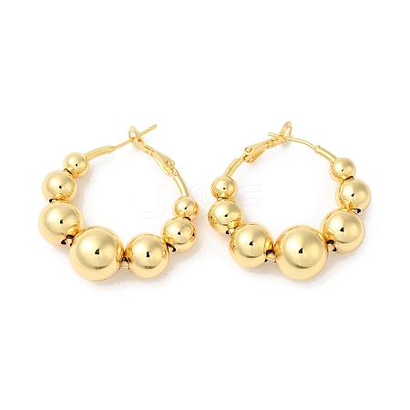 Rack Plating Brass Round Beaded Hoop Earrings EJEW-R150-08G-1