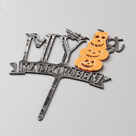 Acrylic Pumpkin & Halloween Word Cake Insert Card Decoration DIY-H109-18-1
