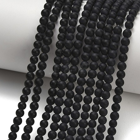 Frosted Natural Black Agate(Dyed & Heated) Beads Strands G-C289-B04-4mm-1