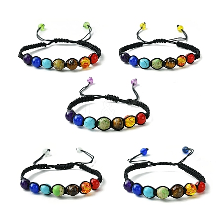 Dyed Natural & Synthetic Mixed Gemstone Round Braided Bead Bracelet BJEW-JB09624-1