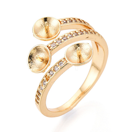 Brass Micro Pave Cubic Zirconia Cup Peg Ring Settings KK-N274-21G-1