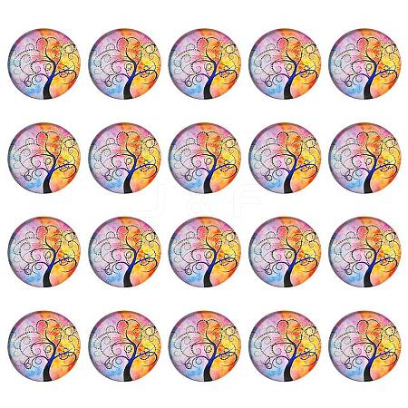 Half Round/Dome Tree Pattern Glass Flatback Cabochons for DIY Projects GGLA-YW0001-14J-1