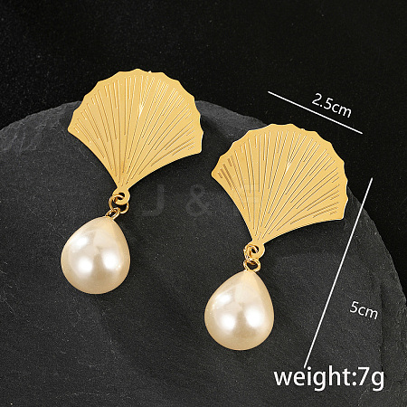 Exquisite Stainless Steel Ginkgo Plastic Pearl Stud Earrings IY9095-1