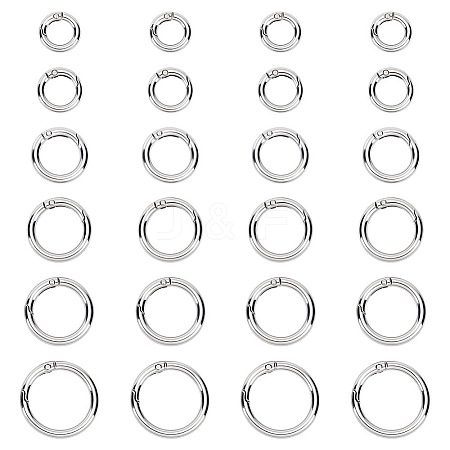 24Pcs 6 Styles Zinc Alloy Spring Gate Rings FIND-ME0002-10-1