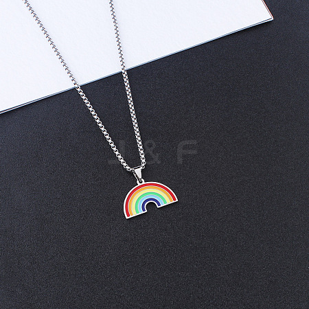 201 Stainless Steel Rainbow Pendant Necklaces for Women Men WGDE16F-01-1