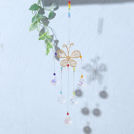 Butterfly Iron Colorful Chandelier Decor Hanging Prism Ornaments HJEW-P012-02G-1