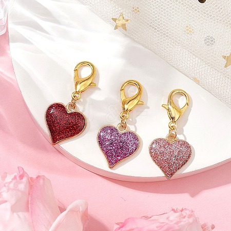 Alloy Enamel Heart Pendant Decorations HJEW-JM02520-1