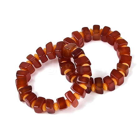 Natural Agate(Dyed & Heated) Square and Rondelle Resin Beaded Stretch Bracelets for Unisex BJEW-Q101-02A-1