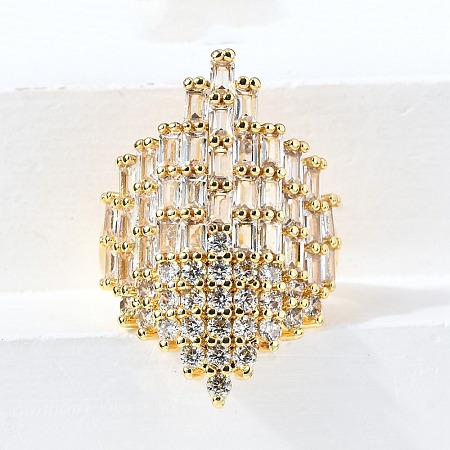 Brass Micro Pave Cubic Zirconia Adjustable Cuff Open Rings RJEW-D313-10G-1