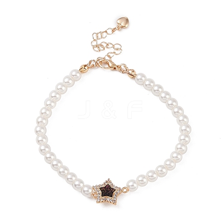 Brass Pave Clear Cubic Zirconia Star Link Chain Bracelets LS-BJEW-M321-01C-1