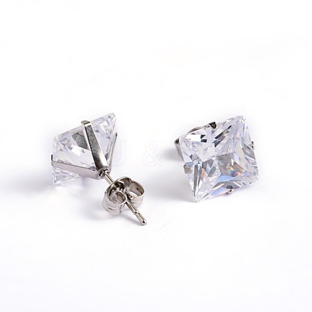 Square Cubic Zirconia Stud Earrings EJEW-H306-09P-4mm-1