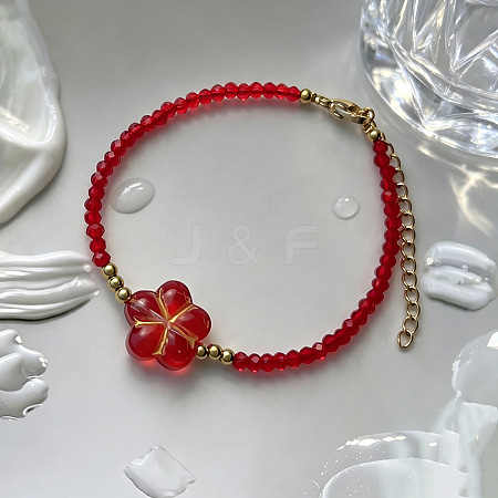 Bohemian Handmade Lampwork Flower and Faceted Rondelle Beaded Bracelets with 201 Stainless Steel End Chains for Women WG307CA-01-1