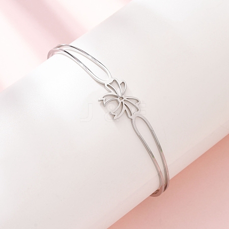 Bowknot 304 Stainless Steel & Rhinestone Cuff Bangles for Women BJEW-Z176-02P-1