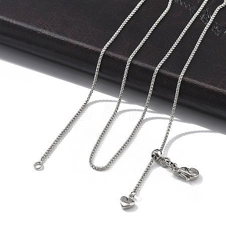 1mm Rack Plating Brass Box Chain Adjustable Slider Necklaces for Women Men MAK-L044-08P-1