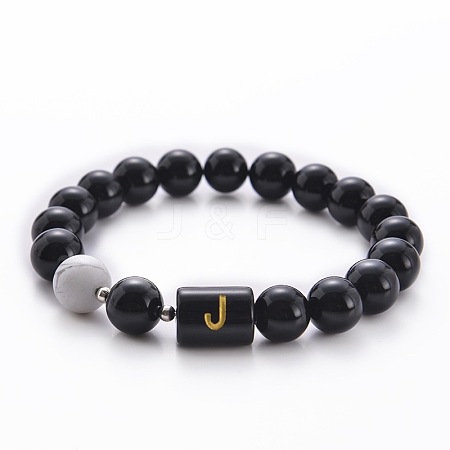 10MM Natural Black Onyx(Dyed & Heated) and Howlite Beaded Stretch Bracelets RH2290-10-1