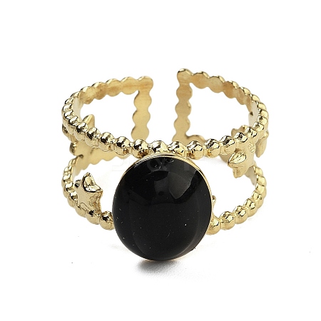 Oval Natural Black Agate Finger Rings RJEW-N046-05D-G-1