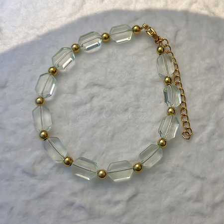 201 Stainless Steel Round & Handmade Lampwork Hexagon Beaded Bracelets WG895AC-05-1
