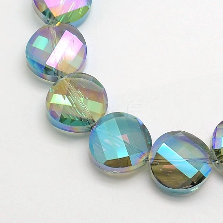 Electroplate Crystal Glass Flat Round Beads Strands EGLA-F062B-02-1