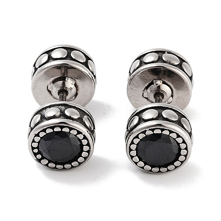 Flat Round 316 Surgical Stainless Steel Pave Black Cubic Zirconia Ear False Plugs for Women Men EJEW-Z050-43AS-1