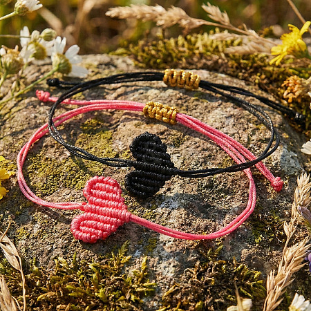 2Pcs Handwoven Polyester Heart Braided String Bracelets DI4678-1