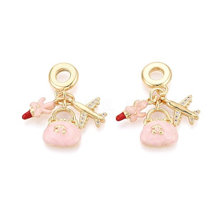 Brass Micro Pave Clear Cubic Zirconia and Enamel European Dangle Charms X-KK-T079-81G-1