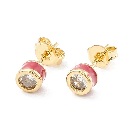 Column Cubic Zirconia Stud Earrings with Enamel EJEW-P196-02G-03-1