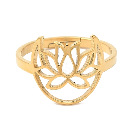 Ion Plating(IP) 304 Stainless Steel Hollow Lotus Adjustable Ring for Women RJEW-M149-30G-1