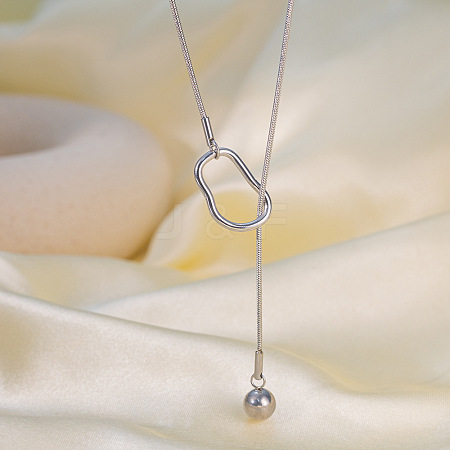 304 Stainless Steel Round Ball Slider Lariat Necklaces for Women WGD4E8A-02-1