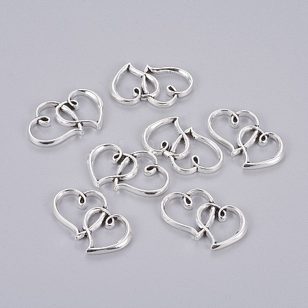 Tibetan Style Double Heart Connector Charms TIBE-M029-02AS-NF-1