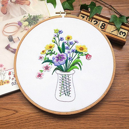 Flower Pattern DIY Embroidery Starter Kits DIY-P077-099-1