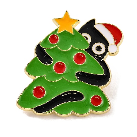 Christmas Theme Black Cat with Christmas Tree Enamel Pins JEWB-M043-04C-1