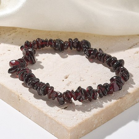 Chips Natural Garnet Beaded Stretch Bracelets BJEW-JB01826-09-1