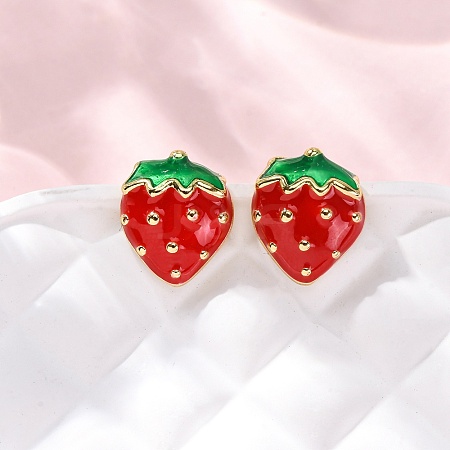 Brass Enamel Stud Earrings EJEW-D322-06G-02-1