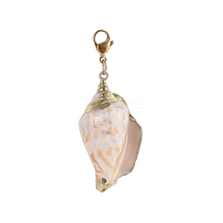 Golden Electroplated Conch Shell Big Pendants HJEW-JM00352-03-1