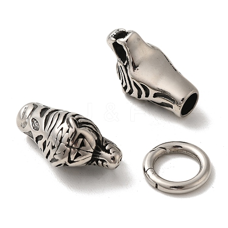 Tibetan Style 304 Stainless Steel Spring Gate Rings FIND-Z046-03AS-01-1