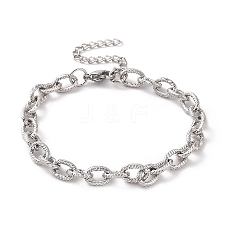 Non-Tarnish 304 Stainless Steel Textured Cable Chain Bracelet for Men Women BJEW-E031-11P-01-1