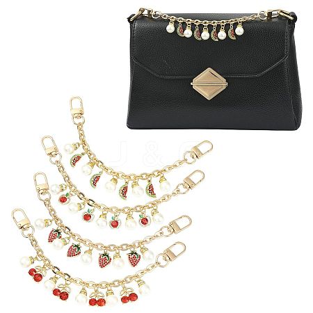 4Pcs 4 Styles Alloy Rhinestone with Acrylic Pearl Bead Charm Cable Chain Bag Decorative Chains HJEW-FS00060-01-1