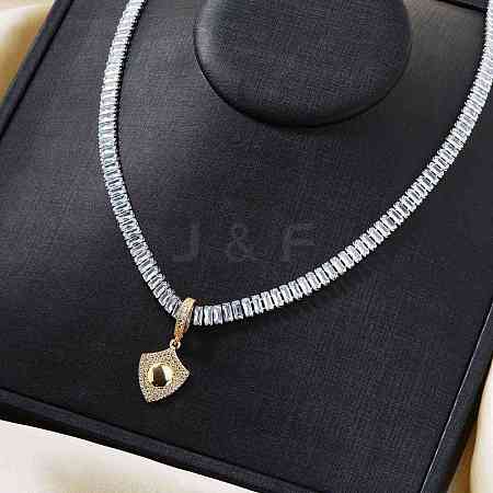 Fashionable Rock Hip-hop Style Brass Pave Clear Cubic Zirconia Shield Pendant Tennis Necklaces for Men VV4192-3-1