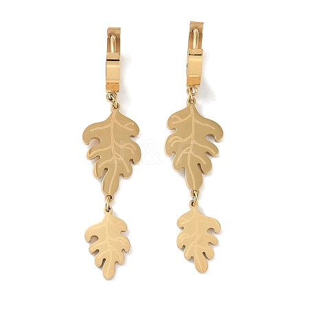 Leaf 304 Stainless Steel Dangle Earrings EJEW-L283-017G-1