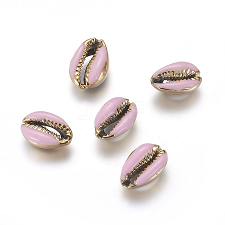 Electroplated Natural Cowrie Shell Beads X-BSHE-G019-01G-E-1