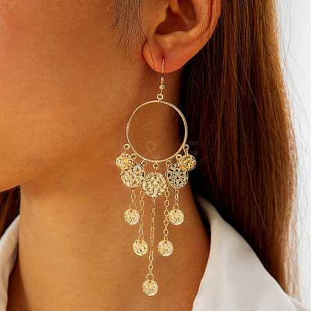 Bohemian Style Alloy & Iron Flat Round Tassel Chandelier Earrings FS-WGEBDA7-08-1